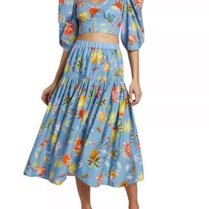 Tanya Taylor Lara Tiered Floral Midiskirt Sz M